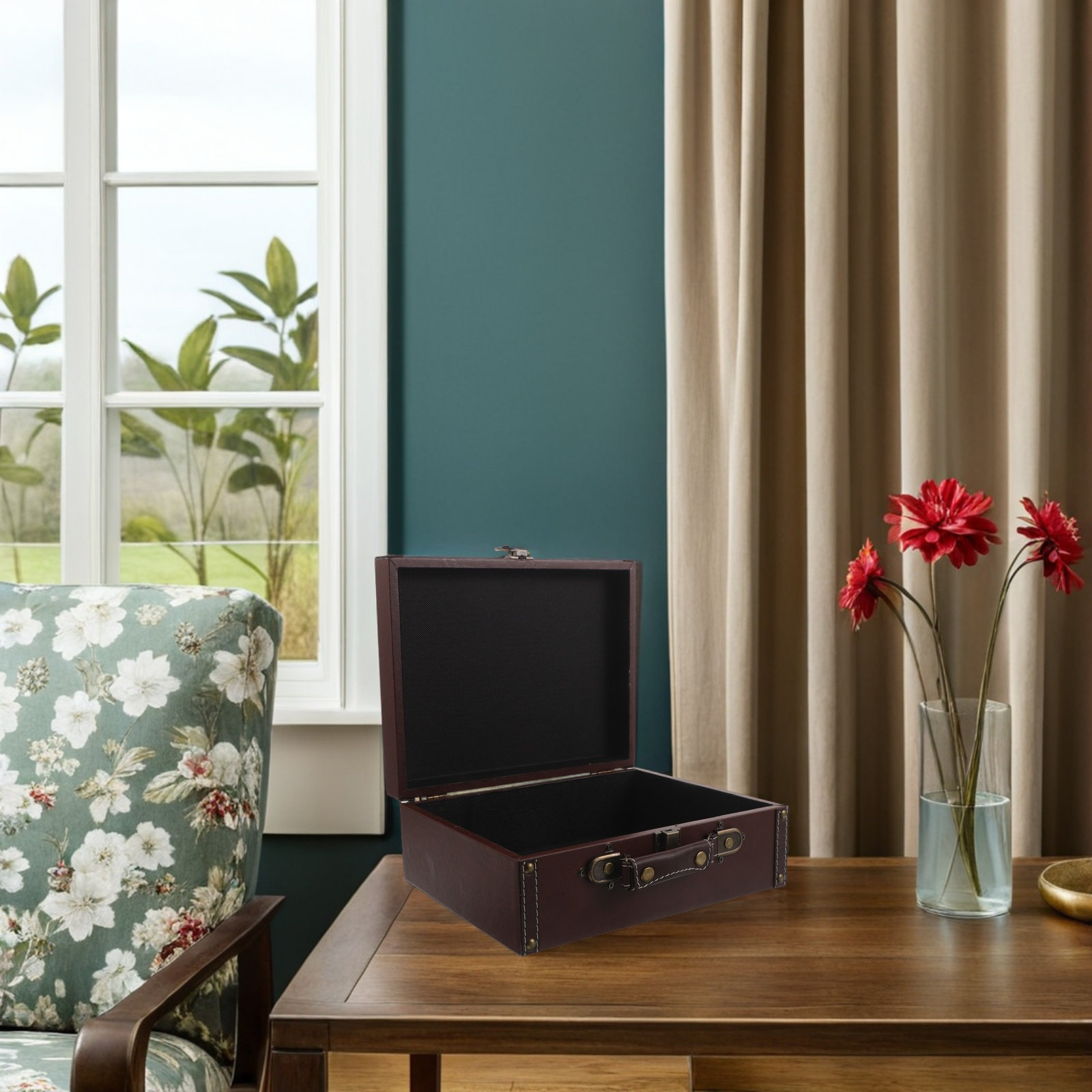 Retro Vintage Trunk Suitcase - Scatola portaoggetti in legno stile retrò,